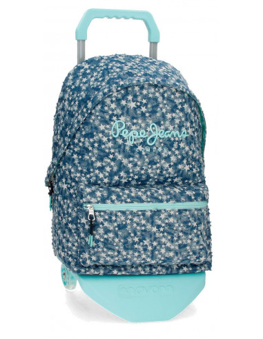 MOCHILA ADAP. 44CM. C/CARRO PJL PJL DENIM STAR AZUL